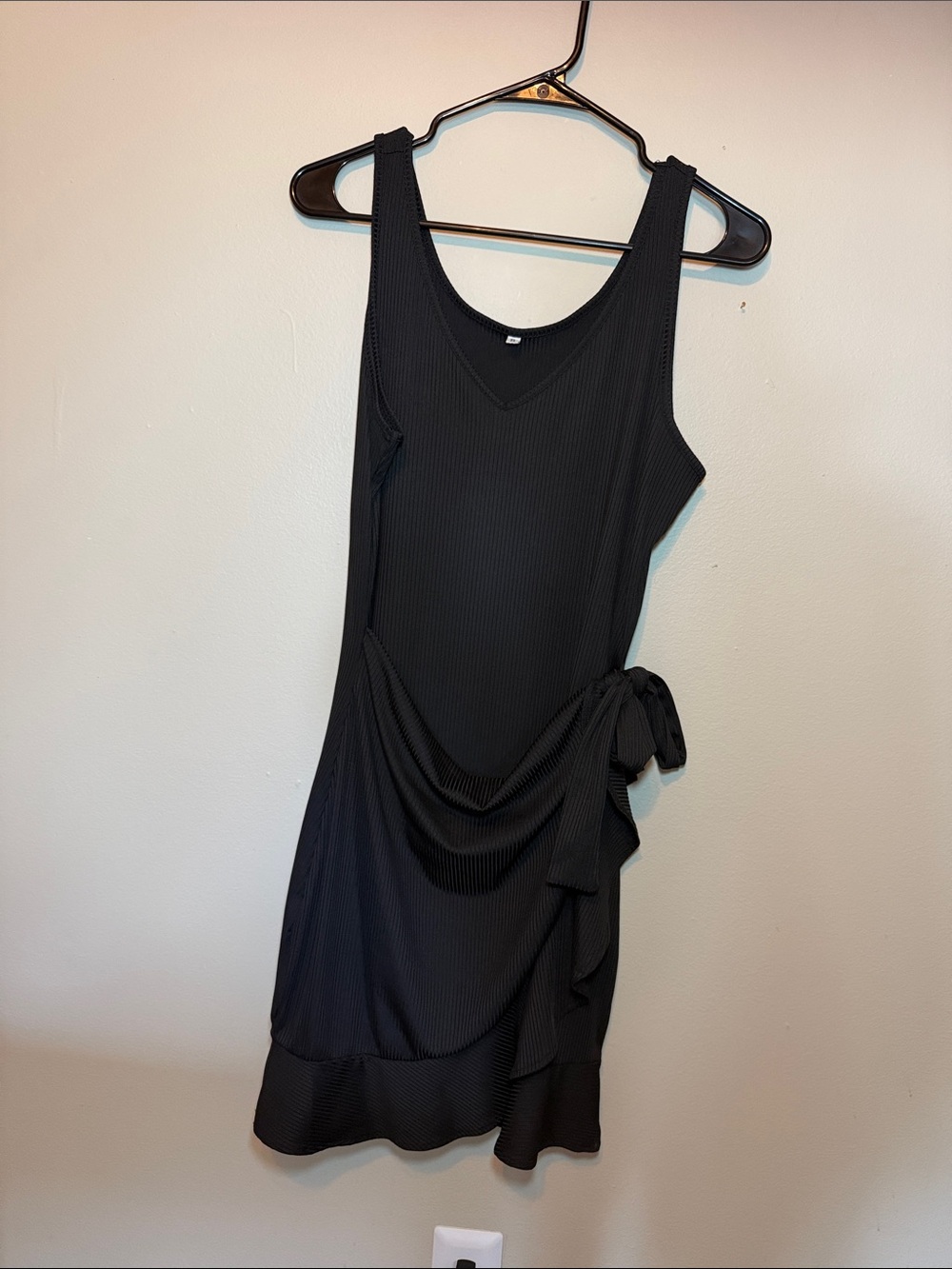 Black Ribbed Tank Mini Dress with Side Tie